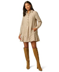 �A�h���A�i �p�y�� ���f�B�[�X �g�b�v�X �V���c �t���� �c�C�[�h ���� Adrianna Papell Women's Hailey Tweed Long-Sleeve Ruffled-Hem Shirt Dress Parchment