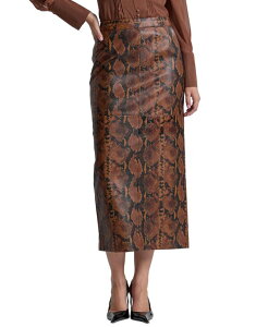 �A���F�b�N���t�B�[�� ���f�B�[�X �{�g���X�J�[�g �~�f�B Avec Les Filles Women's Fitted Midi Skirt Brown/black Python �u���b�N