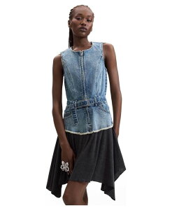 �f�W�O�A�� ���f�B�[�X �g�b�v�X �����s�[�X �A�V�����g���[ �m�[�X���[�u �f�j�� Desigual Women'sleeveless Asymmetrical Denim Dress Dark blue �u���[