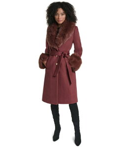 �J�[�� ���K�[�t�F���h ���f�B�[�X �A�E�^�[ �R�[�g �E�[�� KARLAGERFELD PARIS Women'single-Breasted Long Wool-Blend Coat Created for Macy's Henna