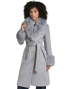 �J�[�� ���K�[�t�F���h ���f�B�[�X �A�E�^�[ �R�[�g �E�[�� KARLAGERFELD PARIS Women'single-Breasted Long Wool-Blend Coat Created for Macy's Light Gray �O���[