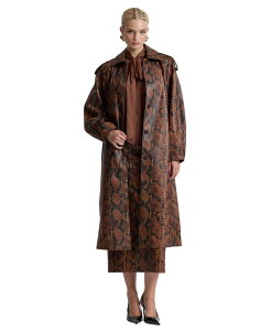 �A���F�b�N���t�B�[�� ���f�B�[�X �A�E�^�[ �R�[�g �}�L�V Avec Les Filles Women's Button-Front Spread Collar Maxi Coat Brown/black/python �u���b�N