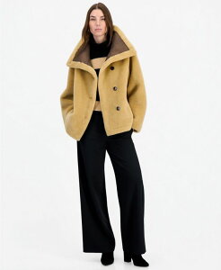 �J���o���N���C�� ���f�B�[�X �A�E�^�[ �W���P�b�g�E�u���]�� Calvin Klein Women's Funnel-Neck Teddy Jacket Created for Macy's CARAMEL