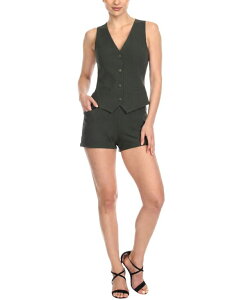 �z���C�g�}�[�N ���f�B�[�X �g�b�v�X �x�X�g �V���[�g�p���c White Mark Women's Tailo red Button-Front Vest and Shortset Olive �I���[�u