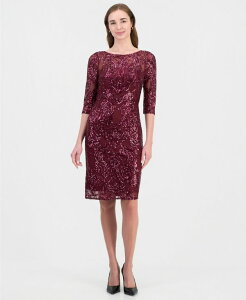 �^�n���G�[�G�X�G�� ���f�B�[�X �g�b�v�X �����s�[�X Tahari ASL Women's Beaded 3/4-Sleeve Sheath Dress CRANBERRY