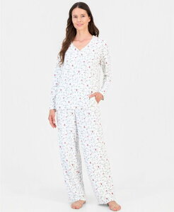 �`���[�^�[�N���u ���f�B�[�X �A���_�[�E�F�A �i�C�g�E�F�A �v�����g ���� Charter Club Women's 2-Piece Printed Long-Sleeve Packaged Pajama set Created for Macy's Delicate Cardinal