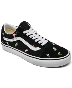 �o���Y ���f�B�[�X �V���[�Y �X�j�[�J�[ Vans Women's Old Skoolow-Top Waffle Rubber Outsole Sneakers from Finish Line Floral Embroidery Black