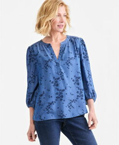 �X�^�C���A���h�R�[ ���f�B�[�X �g�b�v�X �V���c �v�����g �u���E�X Style & Co Women's Printed Chambray Split Neck Blouse Macy's Exclusive Scatte red Floral