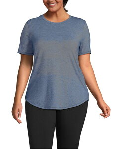 �����Y�G���h ���f�B�[�X �g�b�v�X �V���c �v���X�T�C�Y Lands' End Plusize Short Sleeve Cooling Performance Tunic Tee Deep sea/white pinstripe �z���C�g