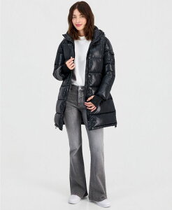 �X�e�B�[�u �}�f�� ���f�B�[�X �A�E�^�[ �W���P�b�g�E�u���]�� �R�[�g Steve Madden Women's Hooded Puffer Coat Created for Macy's Black �u���b�N