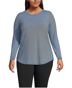 �����Y�G���h ���f�B�[�X �g�b�v�X �V���c �v���X�T�C�Y Lands' End Plusize Long Sleeve Cooling Performance Tunic Tee Deep sea/white pinstripe �z���C�g