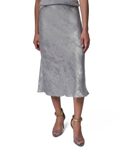 �_�i �L������ �j���[���[�N ���f�B�[�X �{�g���X�J�[�g A ���C�� �~�f�B Donna Karanew York Women's A-Line Midi Foil Skirt Silver Foil �V���o�[