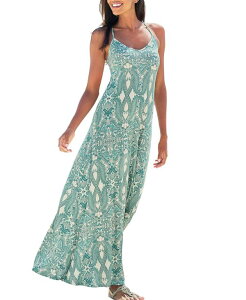 ���X�J�[�i ���f�B�[�X �g�b�v�X �����s�[�X �v�����g �}�L�V LASCANA Women's Viscose Printed Crossed Strap Scoop-Neck Maxi Dress Green patterned �O���[��