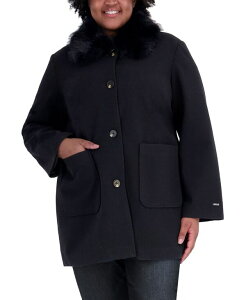 �^�n�� ���f�B�[�X �A�E�^�[ �R�[�g �v���X�T�C�Y Tahari Plusize Faux-Fur-Collar Car Coat Created for Macy's Black �u���b�N