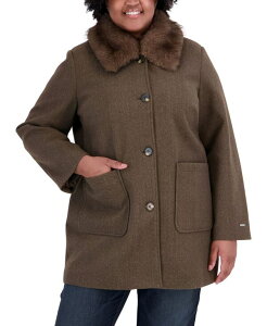�^�n�� ���f�B�[�X �A�E�^�[ �R�[�g �v���X�T�C�Y Tahari Plusize Faux-Fur-Collar Car Coat Created for Macy's Chocolate �`���R���[�g