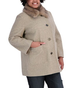 �^�n�� ���f�B�[�X �A�E�^�[ �R�[�g �v���X�T�C�Y Tahari Plusize Faux-Fur-Collar Car Coat Created for Macy'stone Melange �X�g�[��