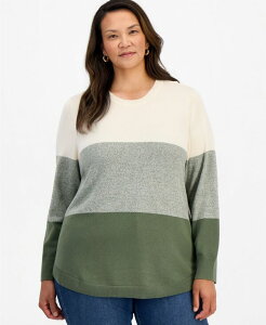 �X�^�C���A���h�R�[ ���f�B�[�X �A�E�^�[ �j�b�g�E�Z�[�^�[ �R�b�g�� �J���[�u���b�N Style & Co Women's Cotton Colorblocked Curved-Hem Sweater, Macy's Exclusive Leafy Clover