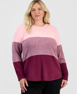 �X�^�C���A���h�R�[ ���f�B�[�X �A�E�^�[ �j�b�g�E�Z�[�^�[ �R�b�g�� �J���[�u���b�N Style & Co Women's Cotton Colorblocked Curved-Hem Sweater, Macy's Exclusive New Brickberry
