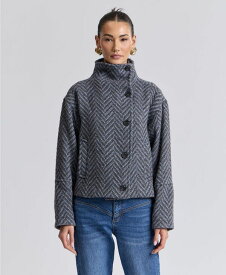 アヴェックレフィーユ レディース アウター コート スタンドネック ウール Avec Les Filles Women'short Funnel Neck Wool Coat Blue Chevron ブルー