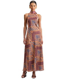 アヴェックレフィーユ レディース トップス ワンピース プリント サテン マキシ ホルター Avec Les Filles Women's Printed Satin Bias-Cut Halter Maxi Dress Cognac Medallion Scarf