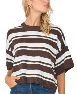 ���B���X�J���[�g ���f�B�[�X �A�E�^�[ �j�b�g�E�Z�[�^�[ �N���[�l�b�N Vince Camuto Women's 3/4-Sleeve Oversized Exposed-Seam Crewneck Sweater Chocolate �`���R���[�g