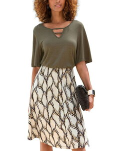 ���X�J�[�i ���f�B�[�X �g�b�v�X �����s�[�X A ���C�� �~�j ���� LASCANA Women'short-Sleeve A-Line Mini Dress Ivory khaki �A�C�{���[