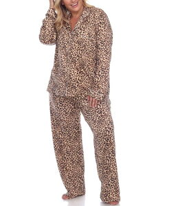 �z���C�g�}�[�N ���f�B�[�X �A���_�[�E�F�A �i�C�g�E�F�A �v���X�T�C�Y White Mark Women's Plus Size Pajama Set 2 Piece Brown �u���E��