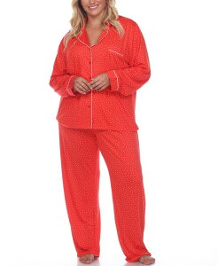 �z���C�g�}�[�N ���f�B�[�X �A���_�[�E�F�A �i�C�g�E�F�A �v���X�T�C�Y White Mark Women's Plus Size Pajama Set 2 Piece Red ���b�h
