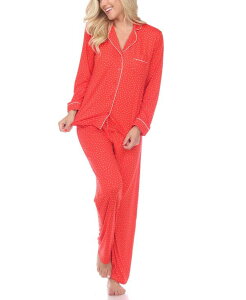 �z���C�g�}�[�N ���f�B�[�X �A���_�[�E�F�A �i�C�g�E�F�A White Mark Women's Pajama Set 2 Piece Red ���b�h