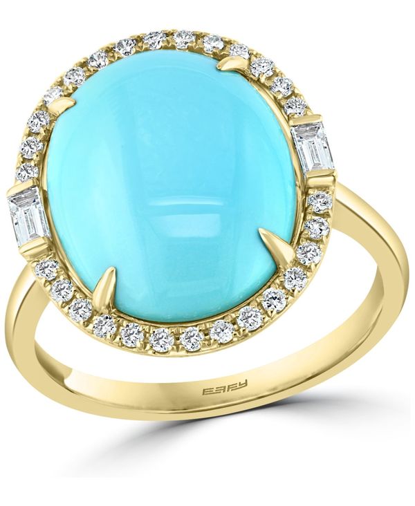 エフィー レディース リング アクセサリー EFFYreg; Diamond (1 ct.  Turquoise (12 x 15mm) Statement Ring In 14k Gold Yellow Gold