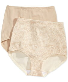 バリ レディース パンツ アンダーウェア Women's Light Tummy-Control Cotton 2-Pack Brief Underwear X037 Nude/Nude Lace w/ Flowers (Nude 5)
