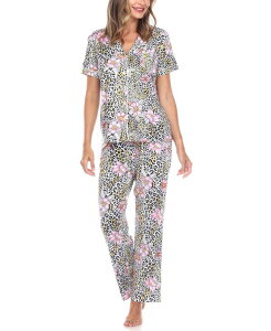�z���C�g�}�[�N ���f�B�[�X �{�g���X �J�W���A���p���c �p���c White Mark Women's Short Sleeve Pants Tropical Pajama Set 2-Piece Leopard �A�j�}��