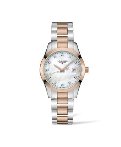�����W�� ���f�B�[�X �A�N�Z�T���[ �r���v T�V���c Longines Women's Swiss Conquest Classic Diamond (1/20 ct. t.w.) Two-Tone Stainless Steel Bracelet Watch 34mm Silver And Rose Gold �S�[���h