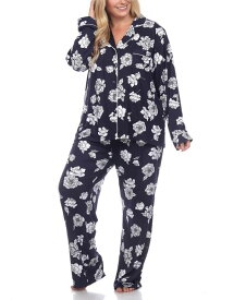 ホワイトマーク レディース ナイトウェア アンダーウェア Plus Size Long Sleeve Floral Pajama Set 2-Piece Navy