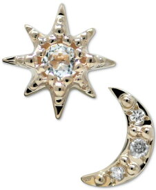 アンジー レディース ピアス・イヤリング アクセサリー White Topaz Accent Star & Moon Mismatch Stud Earrings in 14k Gold Clear