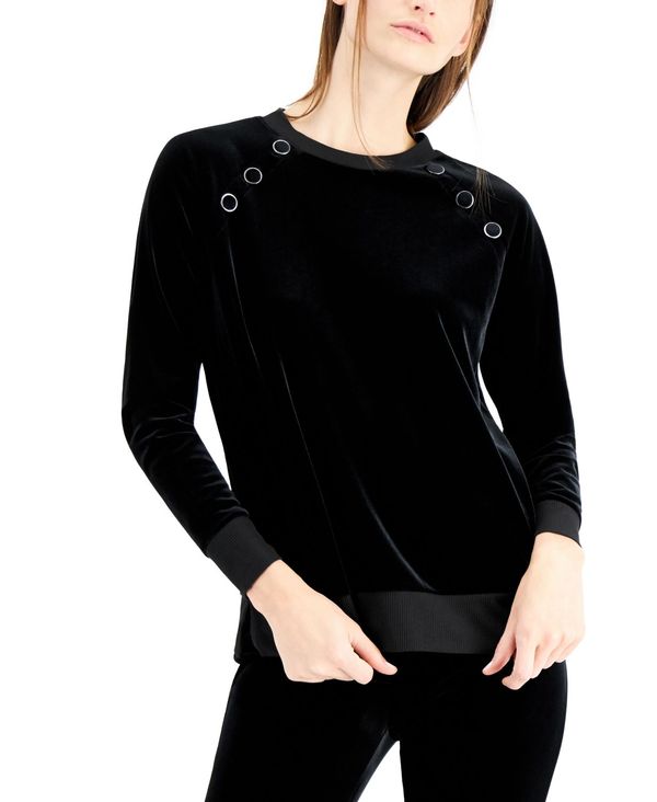アンクライン レディース ニット・セーター アウター Button-Trim Velvet Sweater Anne Black セーター