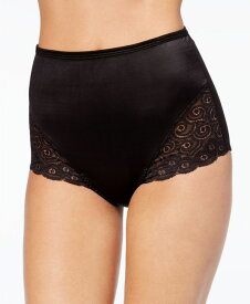 バリ レディース パンツ アンダーウェア Women's Firm Tummy-Control Lace Trim Microfiber Brief Underwear 2 Pack X054 Black/Black