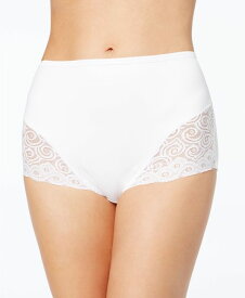バリ レディース パンツ アンダーウェア Women's Firm Tummy-Control Lace Trim Microfiber Brief Underwear 2 Pack X054 White/White