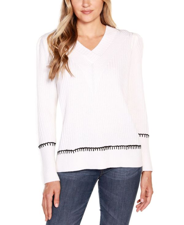 ベルディーニ レディース ニット・セーター アウター Black Label Puff Sleeve V-Neck Sweater Body Winter White Stitch Black セーター