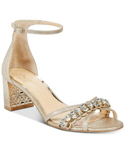 �W���E�F���_�O���C�~�V���J ���f�B�[�X �V���[�Y �T���_�� �q�[�� Jewel Badgley Mischka Women's Giona Block Heel Evening Sandals Gold Glitter �S�[���h