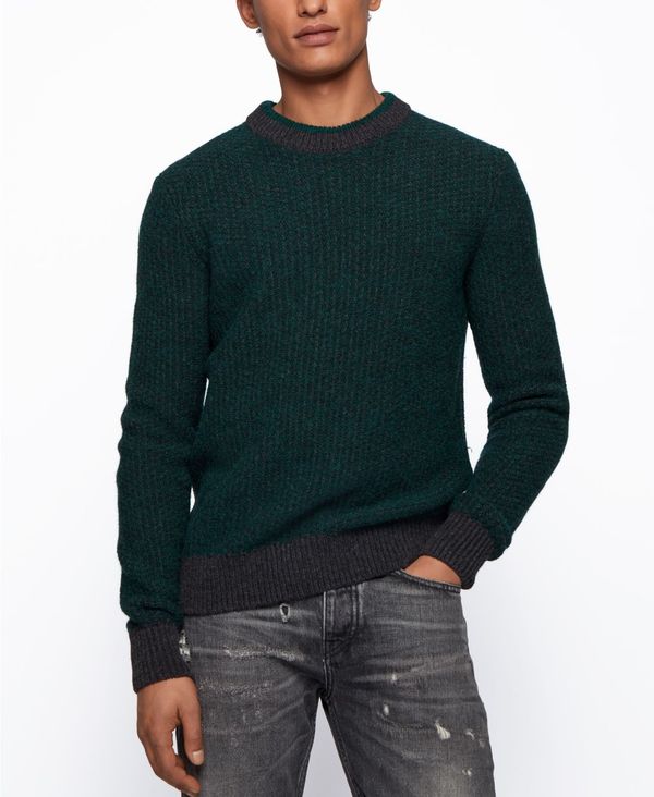 ヒューゴボス メンズ ニット・セーター アウター BOSS Men's Two-Tone Structured Sweater Dark Grey ニット・セーター