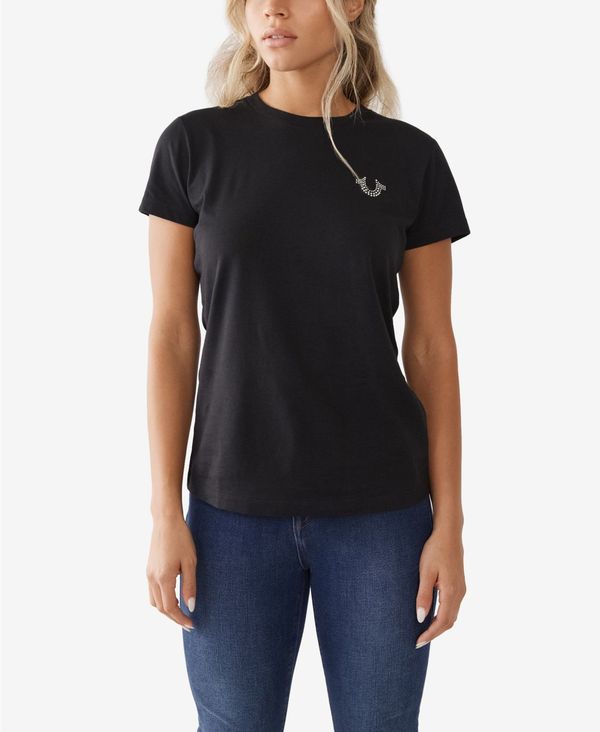 Slim Buddha Crystal Women's トップス シャツ レディース トゥルーレリジョン Crew Black True T-shirt Sleeve Short シャツ・ブラウス