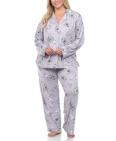 ホワイトマーク レディース ナイトウェア アンダーウェア Plus Size Long Sleeve Floral Pajama Set 2-Piece Gray
