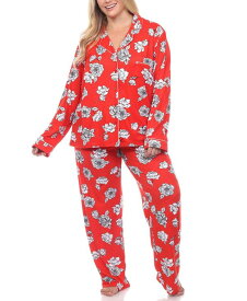ホワイトマーク レディース ナイトウェア アンダーウェア Plus Size Long Sleeve Floral Pajama Set 2-Piece Red