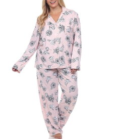 ホワイトマーク レディース ナイトウェア アンダーウェア Plus Size Long Sleeve Floral Pajama Set 2-Piece Rose