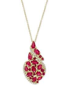 エフィー レディース ネックレス・チョーカー・ペンダントトップ アクセサリー EFFY Certified Ruby (3-1/4 ct. t.w.) & Diamond (1/6 ct. t.w.) Swirl 18 Pendant Necklace in 14k Gold Ruby