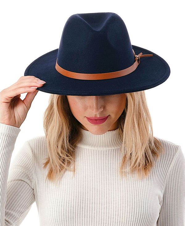 送料無料 サイズ交換無料 マーカスアドレール レディース 情熱セール アクセサリー 帽子 Navy Women's Felt 【はこぽす対応商品】 Blend Leather Band Hat Wool Vegan with