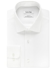 カルバンクライン メンズ シャツ トップス Calvin Klein Men's STEEL Classic-Fit Non-Iron Performance Herringbone Spread Collar Dress Shirt White