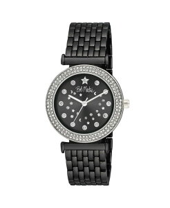 �{�u�}�b�L�� �����Y �A�N�Z�T���[ �r���v Bob Mackie Unisex Constellation Dial Double Crystal Bezel Black Base Metal Bracelet Watch 34mm Black �u���b�N