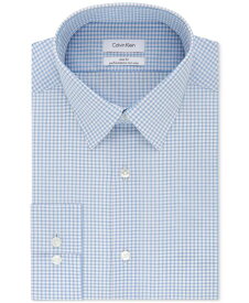 カルバンクライン メンズ シャツ トップス Calvin Klein Men's STEEL Slim-Fit Non-Iron Performance Stretch Blue Check Dress Shirt Bluebird